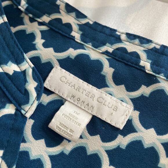 Macy’s Charter Club Women's Teal Moroccan Button Front Tunic Blouse Size 1X Boho - Picture 5 of 12